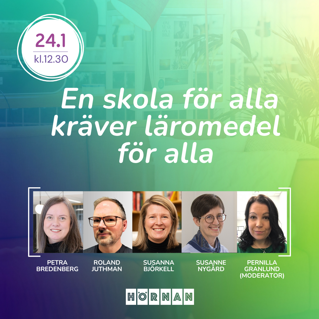 En bild som visar deltagarna i panelen En skola för alla kräver läromedel för alla.